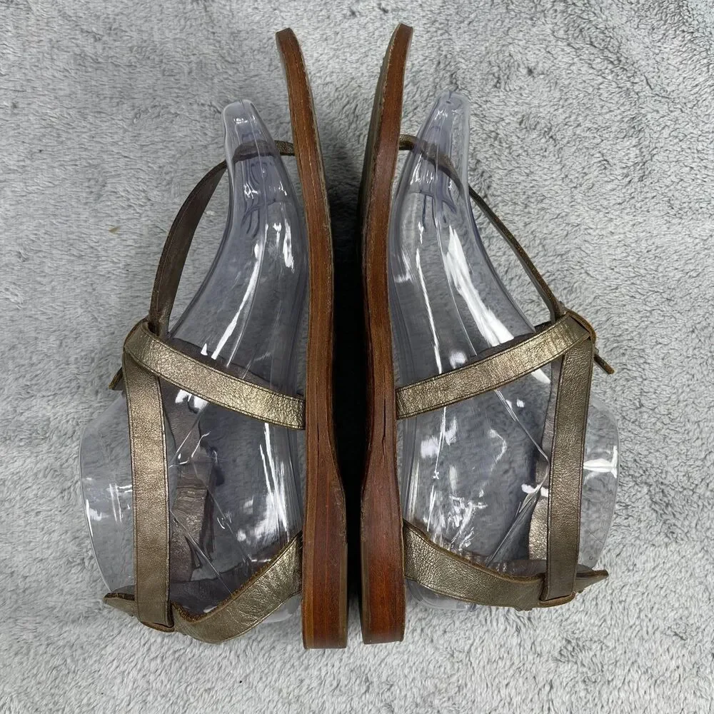 Frye Sandals Womens 7.5 Gold‎ Leather Rachel T Strap Strappy Boho